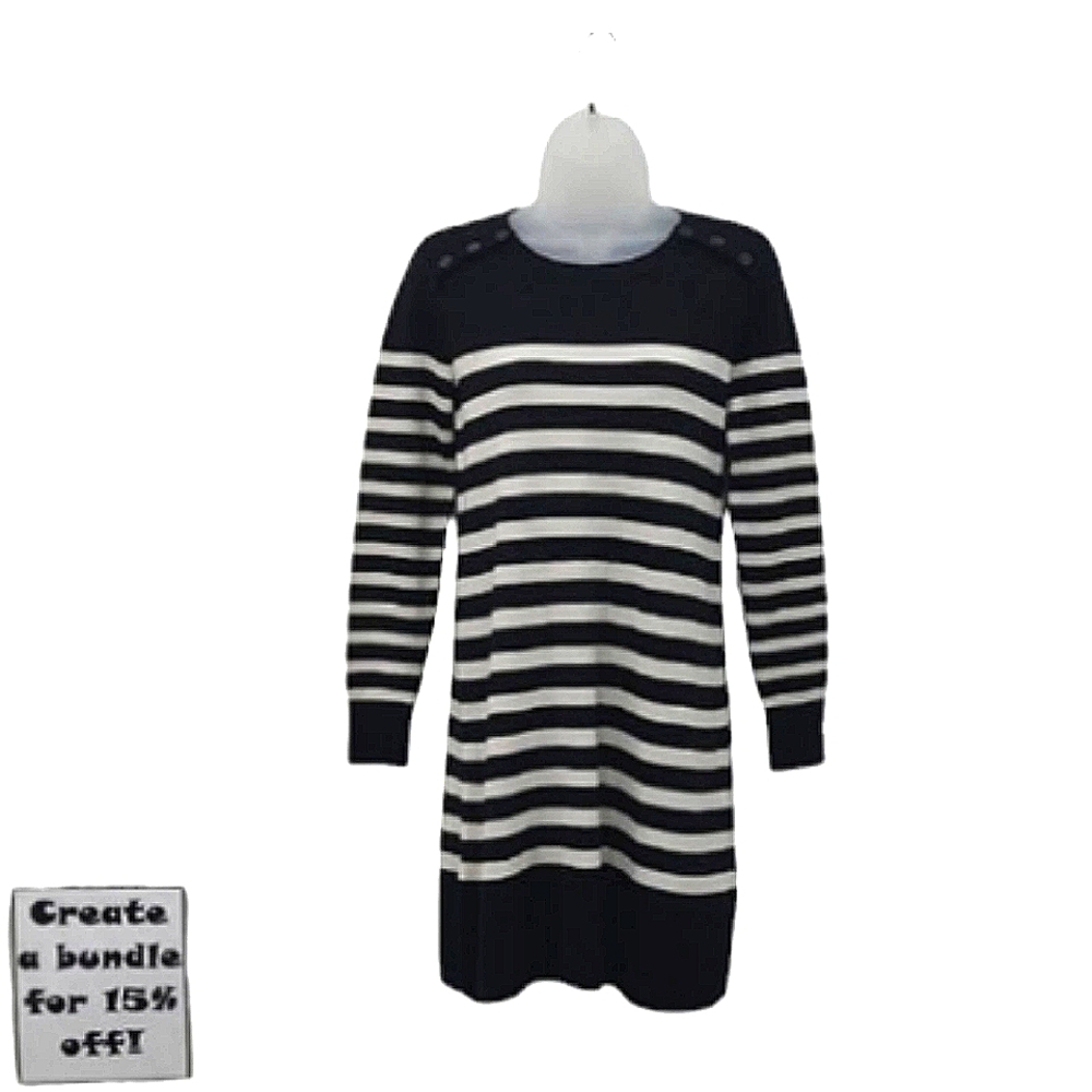 LOFT Petites Midi Sheath Knit Sweater Dress Striped Long Sleeve Boatneck Tunic